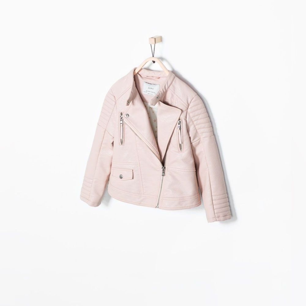 Zara girls biker collection pink faux leather jacket size 13/14